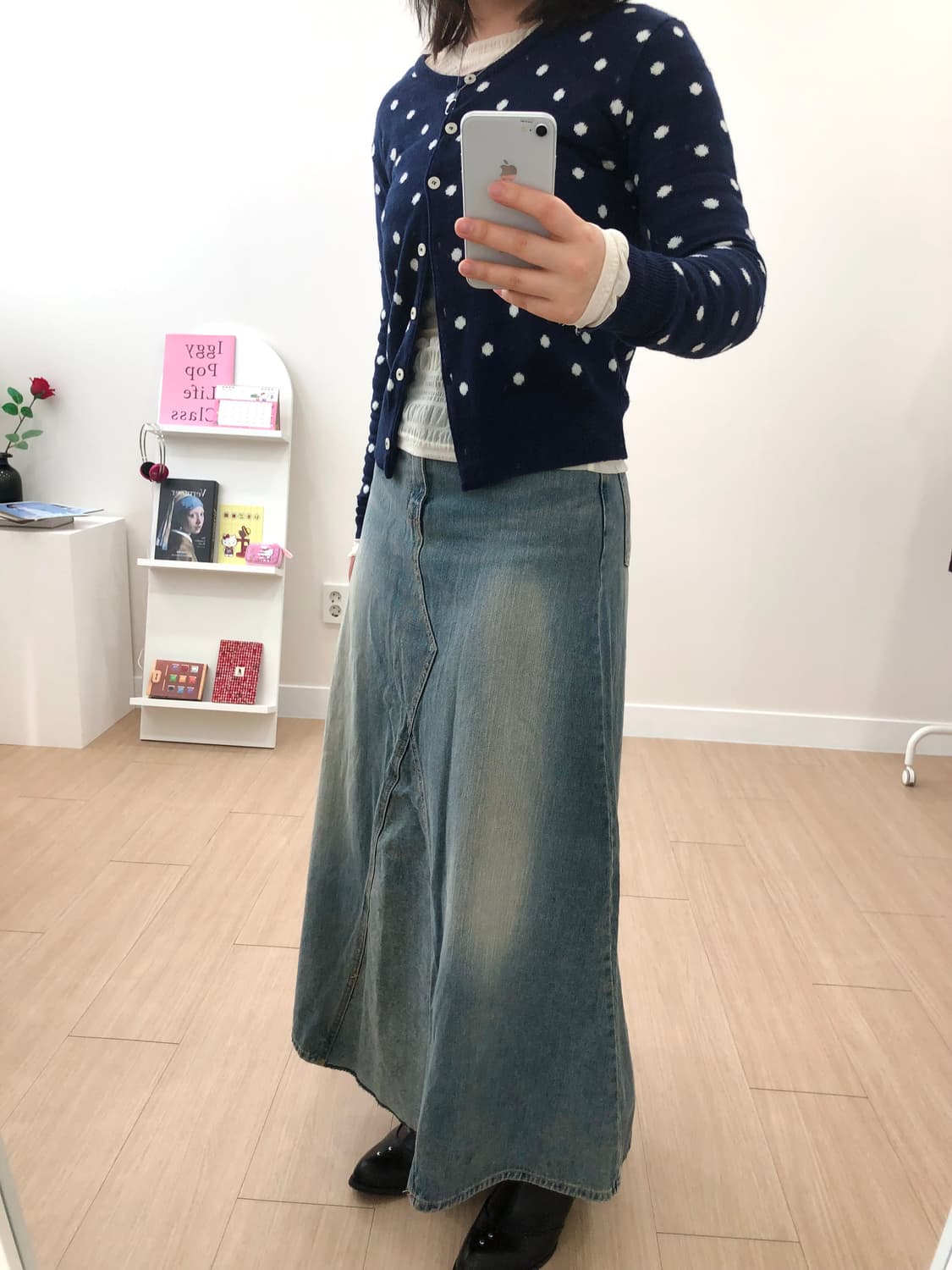 🤍💙도트 땡땡이 시스루 레이어드 코디 상품이미지4