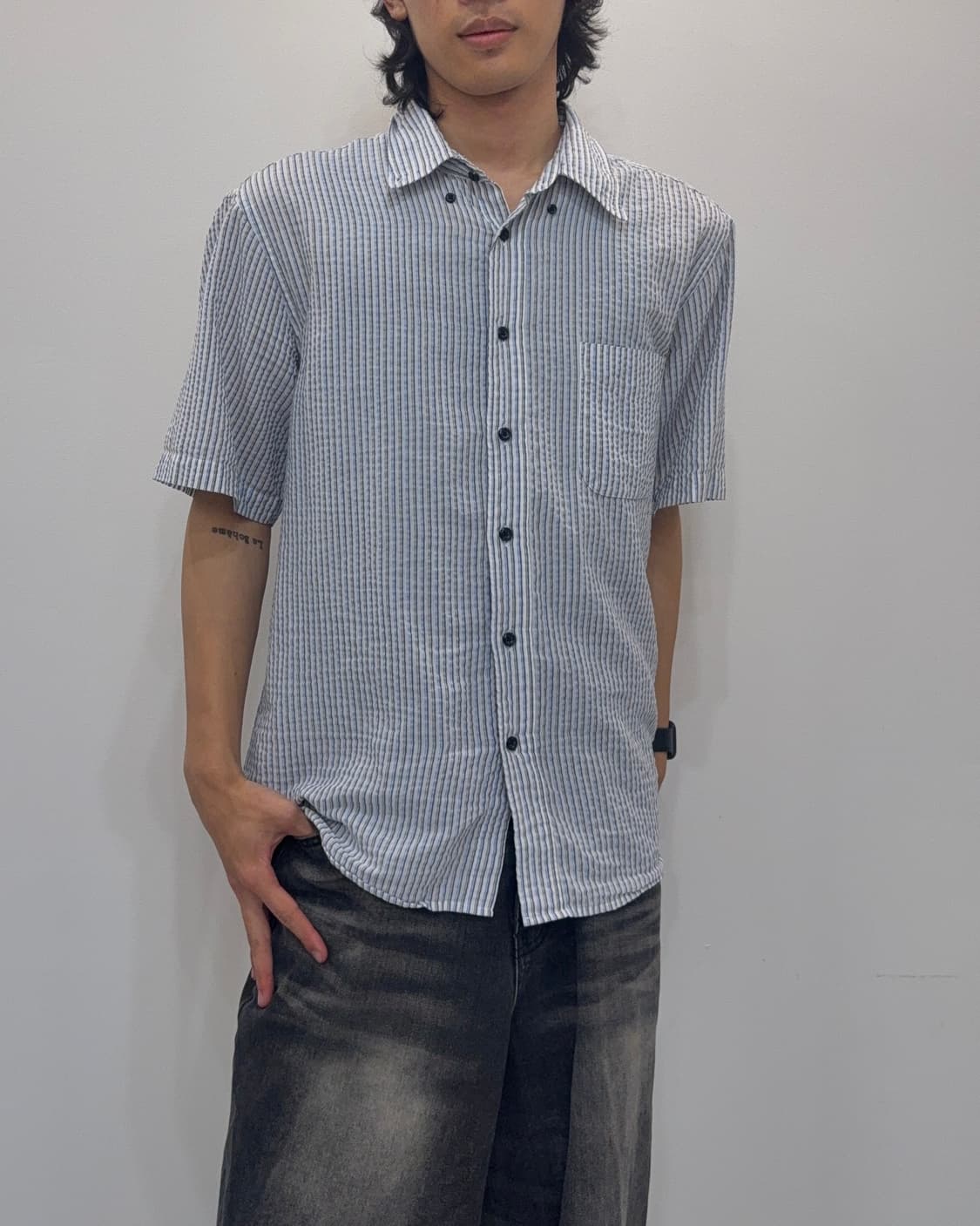 KANSAI JEANS 시어서커 스트라이프 반팔 셔츠 상품이미지5