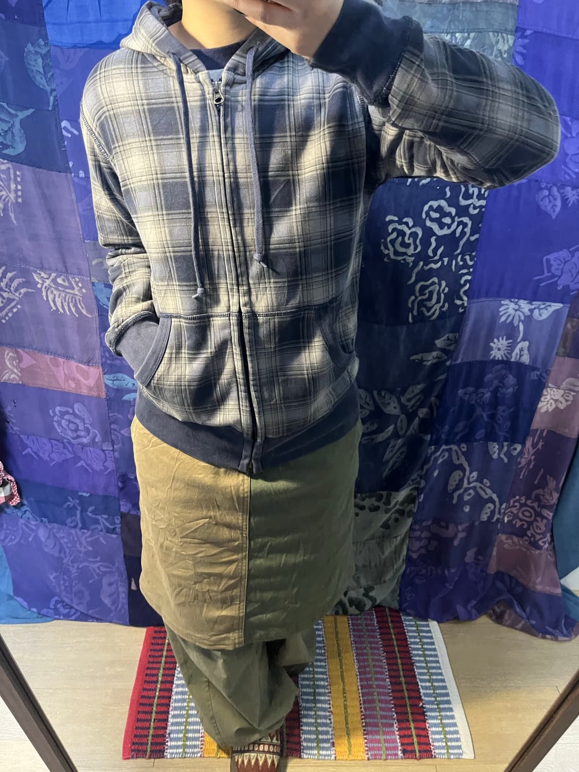 Uniqlo 올드 유니클로 블루 체크 후드집업 상품이미지2