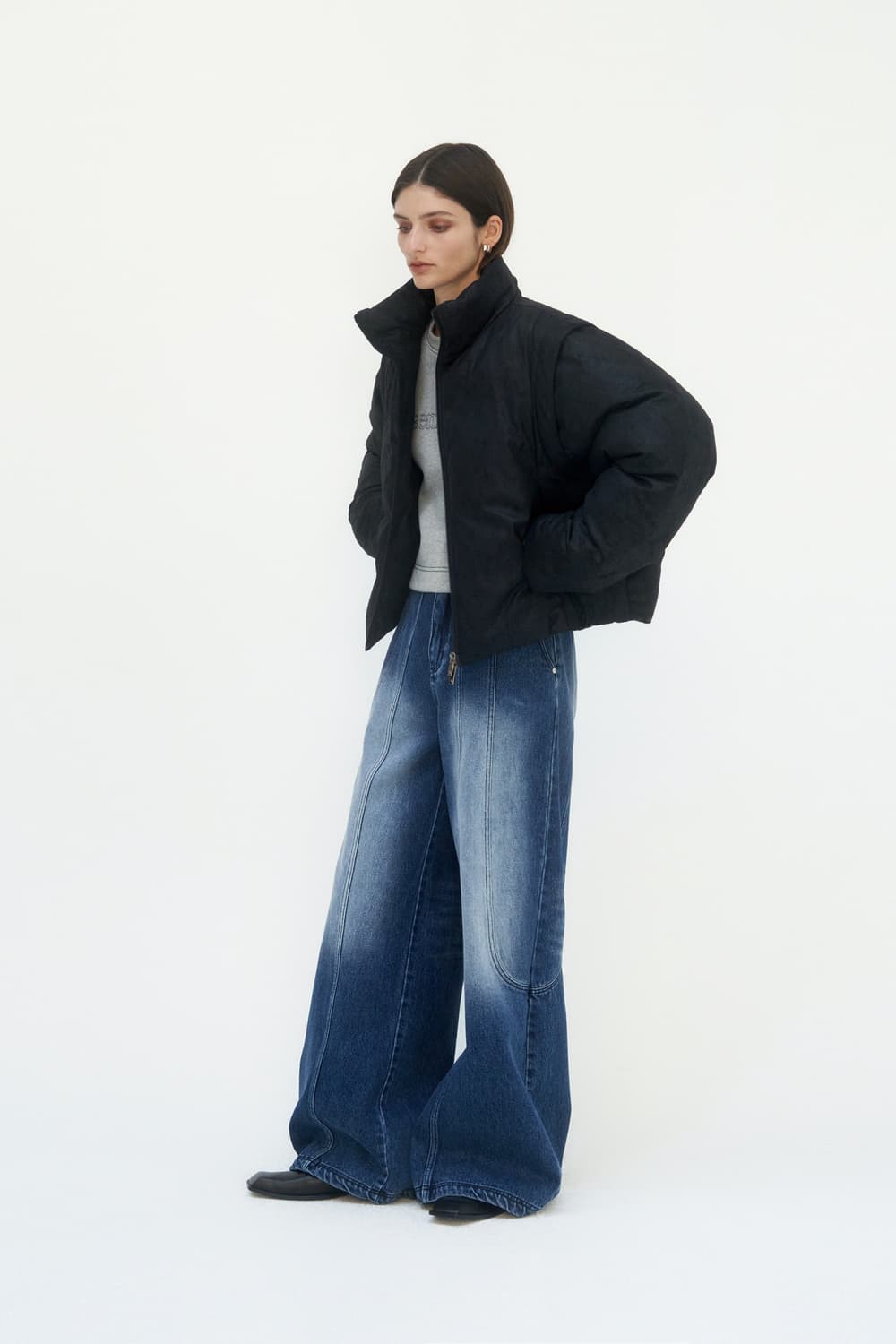 트리밍버드 스웨이드 투웨이 숏패딩 조끼패딩 블랙 상품이미지4