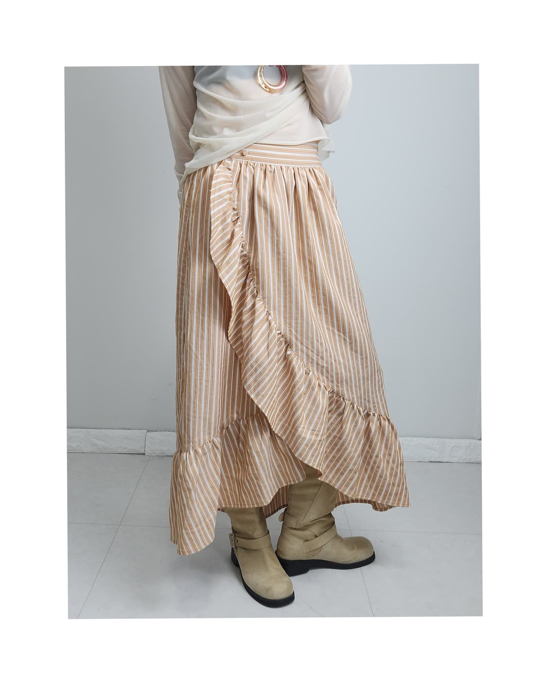 러플 스트라이프 롱 스커트 상품이미지1