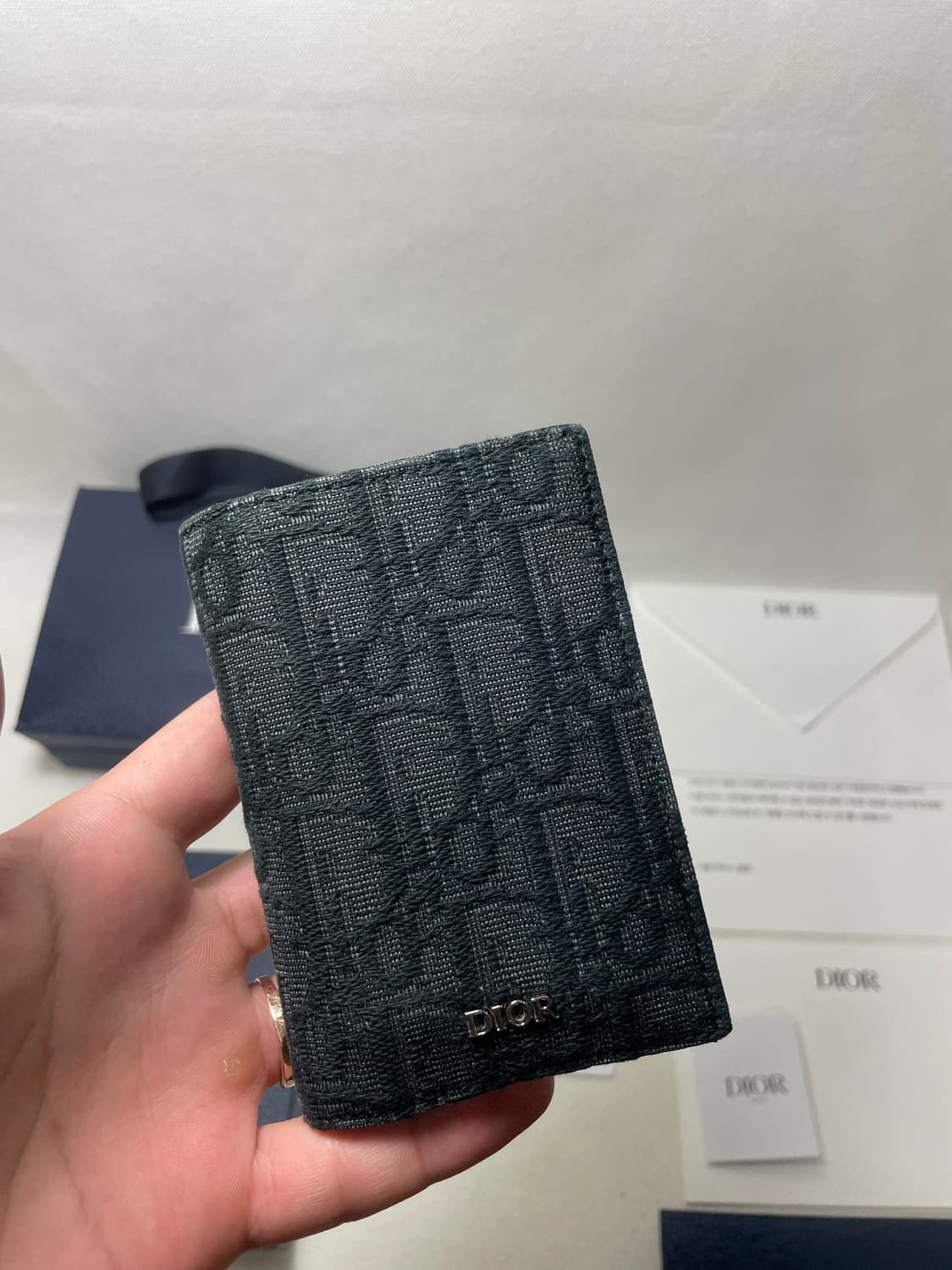 [새상품급,풀구성] 디올 오블리크 자카드 버티컬 2단 카드지갑 블랙 상품이미지2