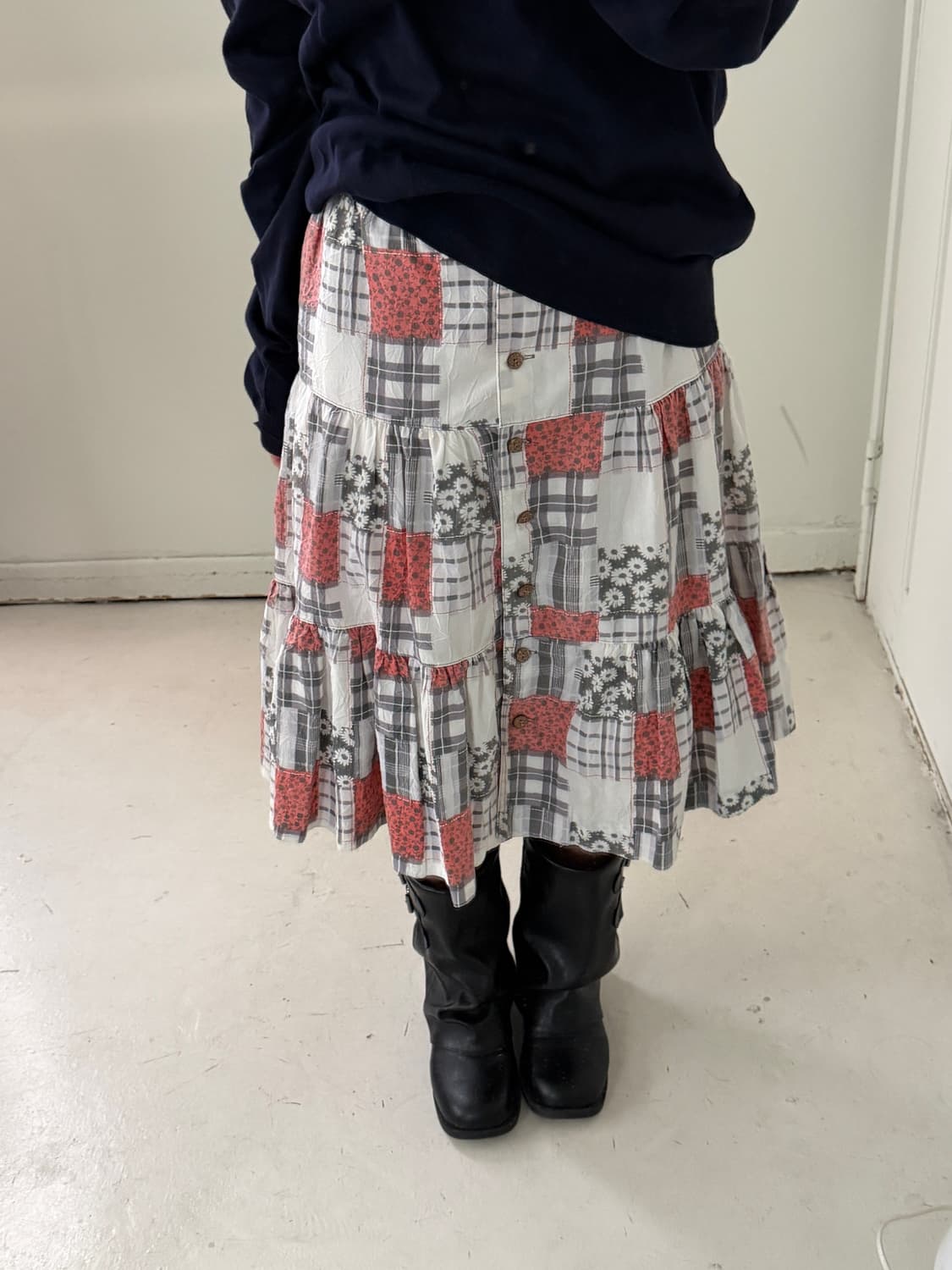 일본빈티지 패치워크 캉캉스커트 상품이미지1