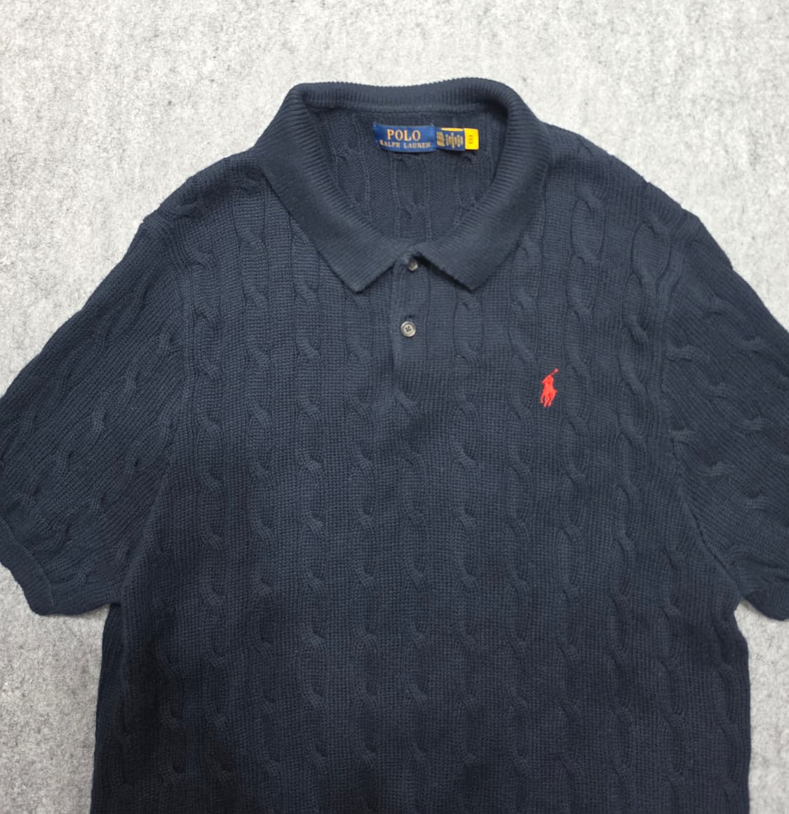 폴로 랄프로렌 케이블 꽈배기 큐알택 하프단추 카라 반팔니트 2XL 네이비 상품이미지3