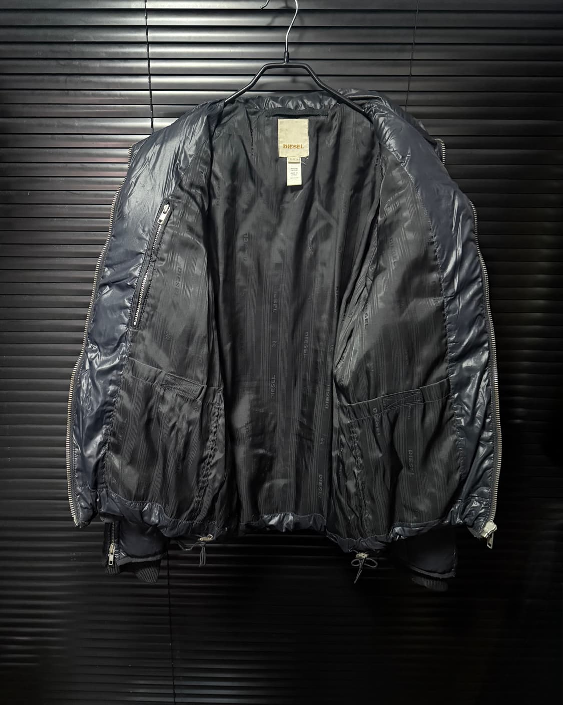 디젤 나일론 다크 네이비 남색 바이커 지퍼 덕다운 오리털 패딩 고스 펑크 상품이미지8