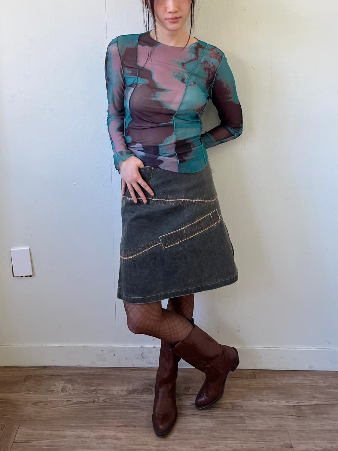 TSUMORI CHISATO 아카이브 스티치 데님 스커트 상품이미지6