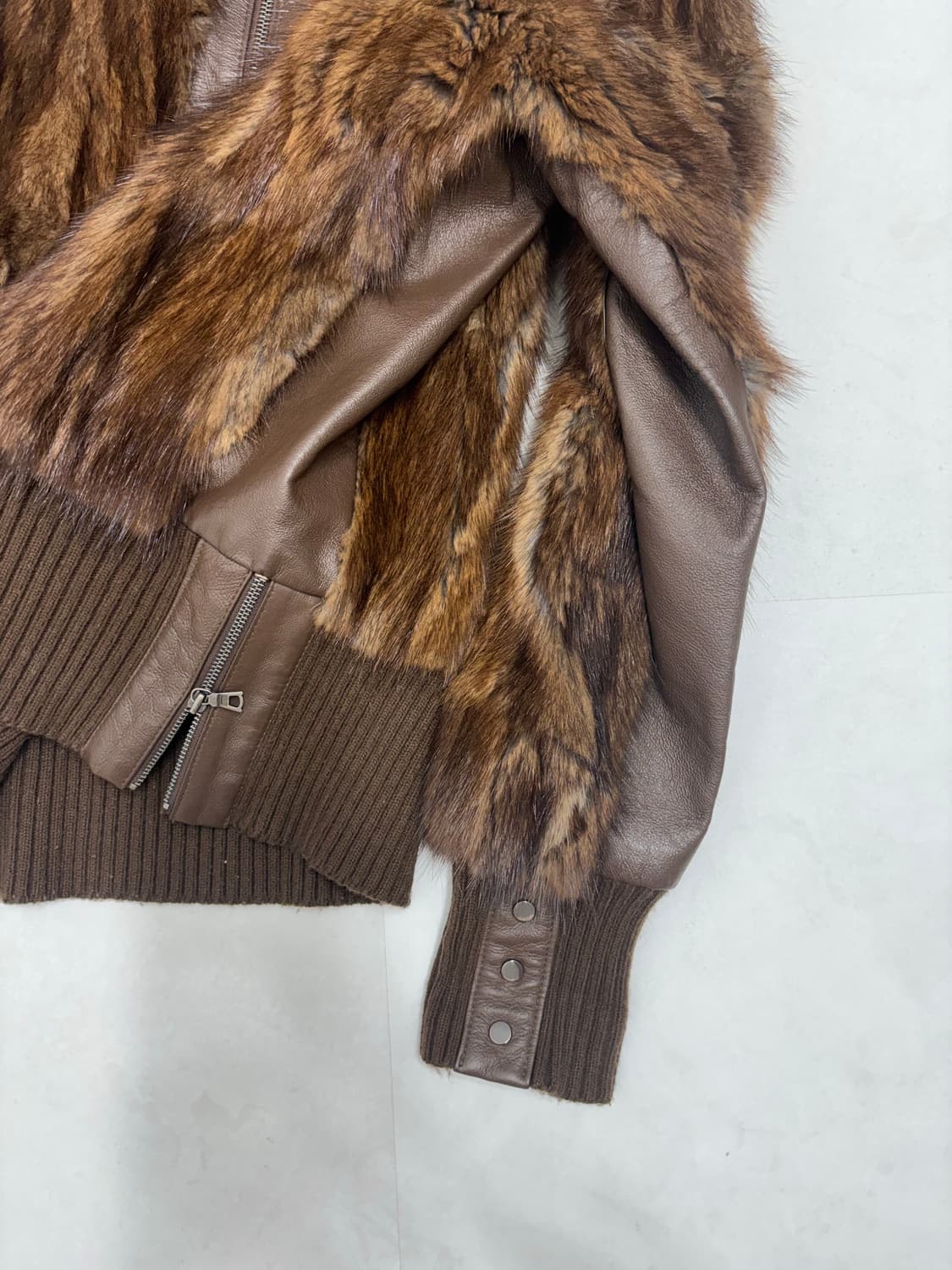 BROWN MIXED KNIT LEATHER FUR JACKET 상품이미지9