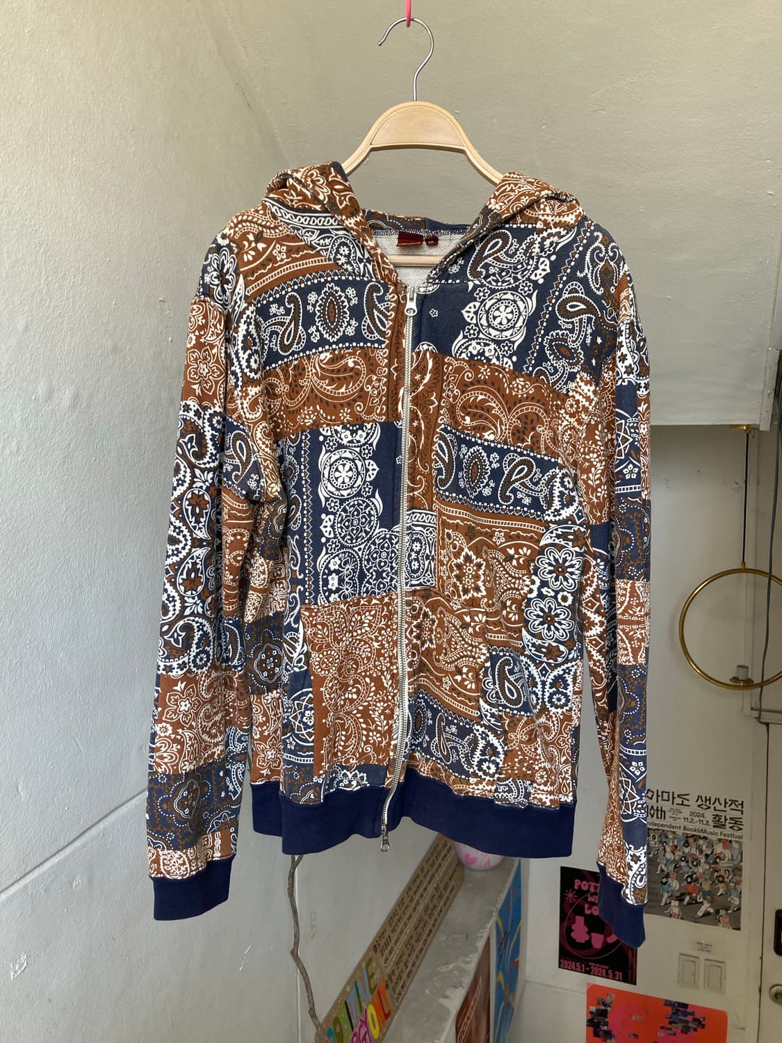 투웨이 페이즐리 쮸리 면소재 후드집업 상품이미지1