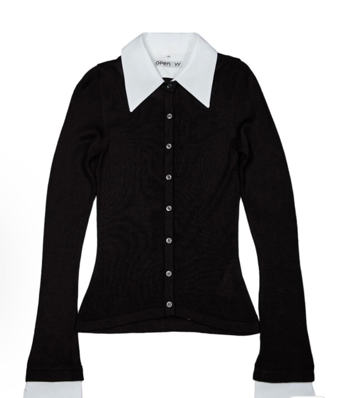 OPEN YY COLLAR CUFFS CARDIGAN,BLACK 상품이미지1