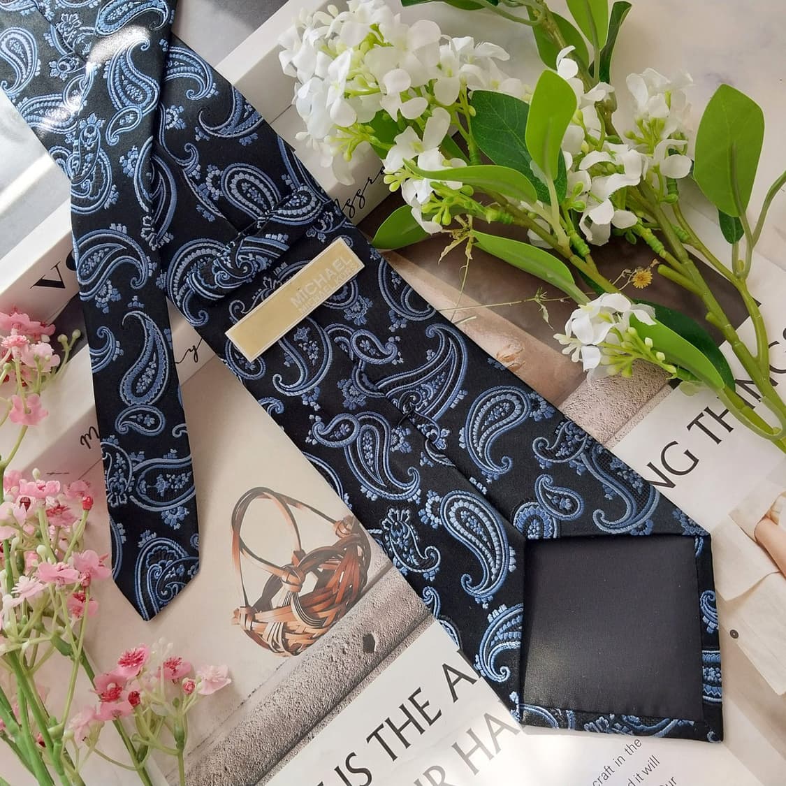 마이클코어스 실크 블랙 페이즐리 넥타이 9cm A+등급 K2360 상품이미지5