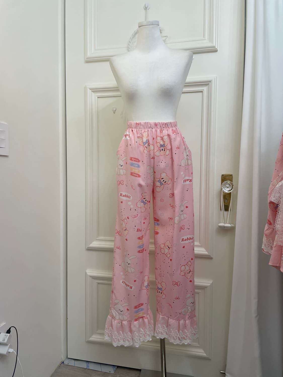 pink lace point bear print pajama set 상품이미지7