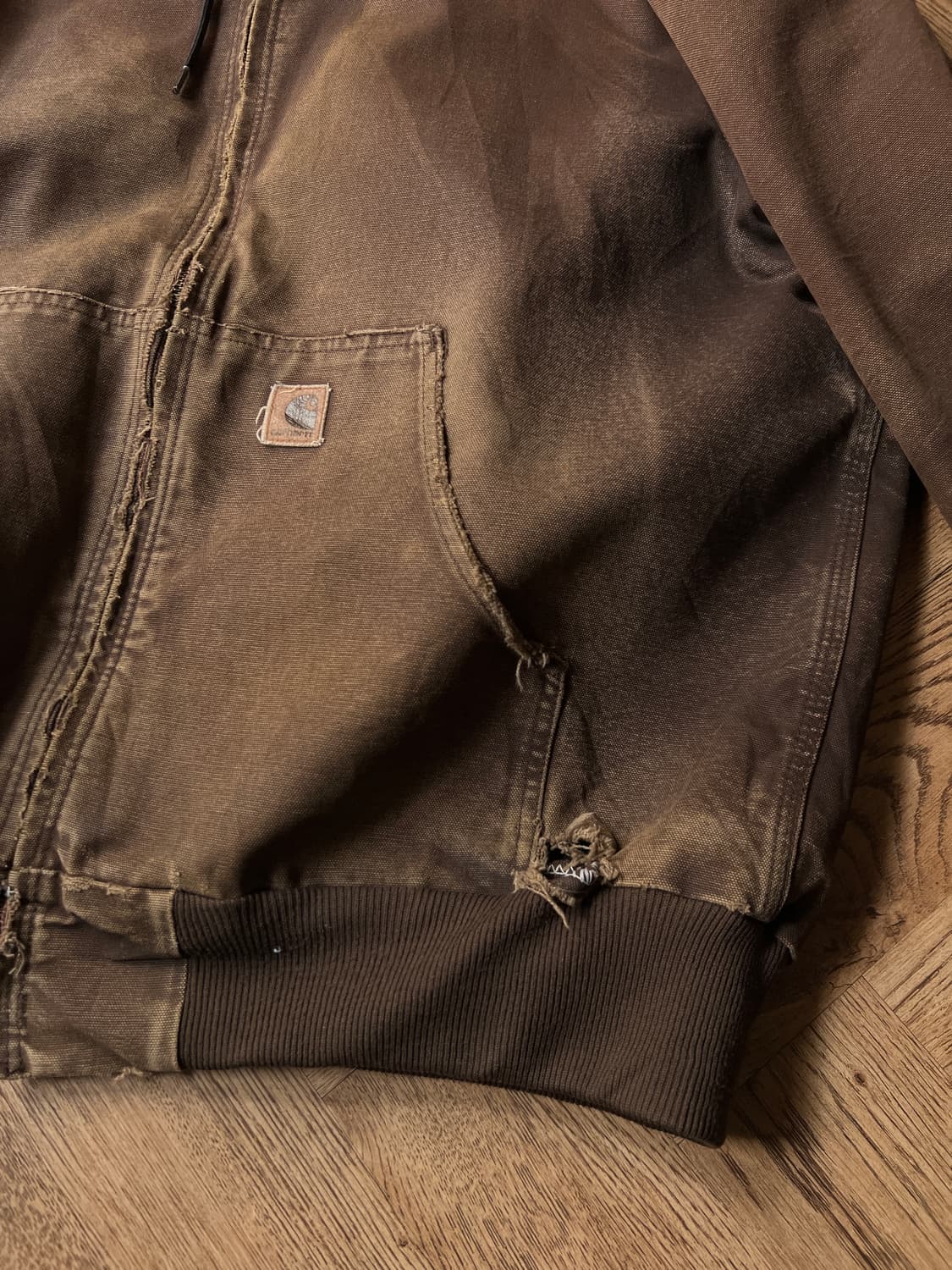 [XL]칼하트 USA J25 하드 페이딩 다크브라운 액티브 워크자켓 상품이미지4