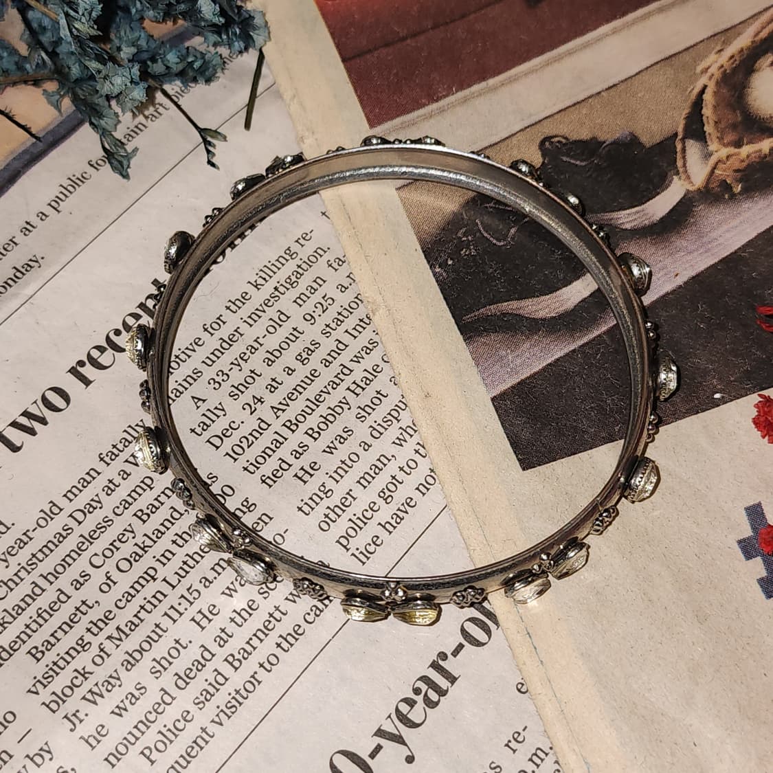 90s 프랑스 빈티지 팔찌 빈티지 실버 플로럴 뱅글 팔찌 엔틱 쥬얼리 상품이미지3