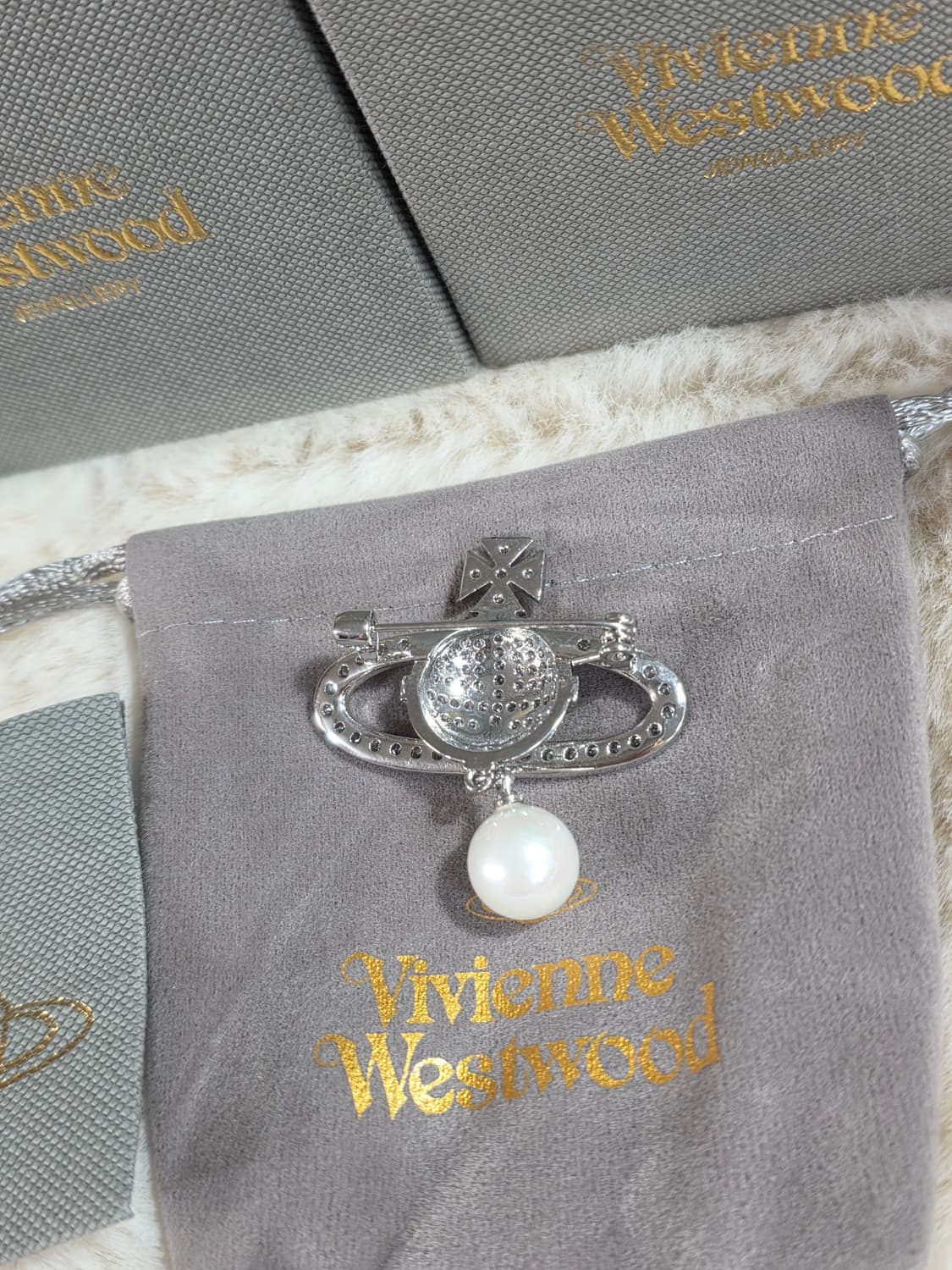 빈티지 비비안 실버 진주달랑이 브로치 상품이미지4