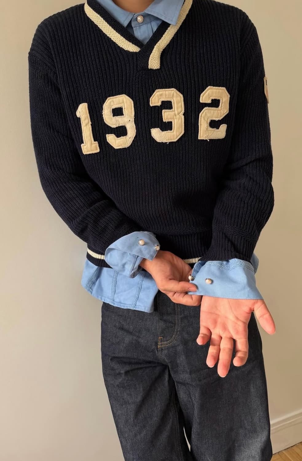 폴로 랄프로렌 1932 레터링 코튼 린넨 크리켓 니트 m 상품이미지1