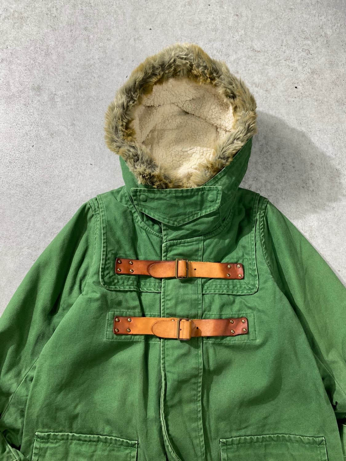 [M] RNA inc 일본 빈티지 레더 벨티드 퍼 후드 자켓 상품이미지2