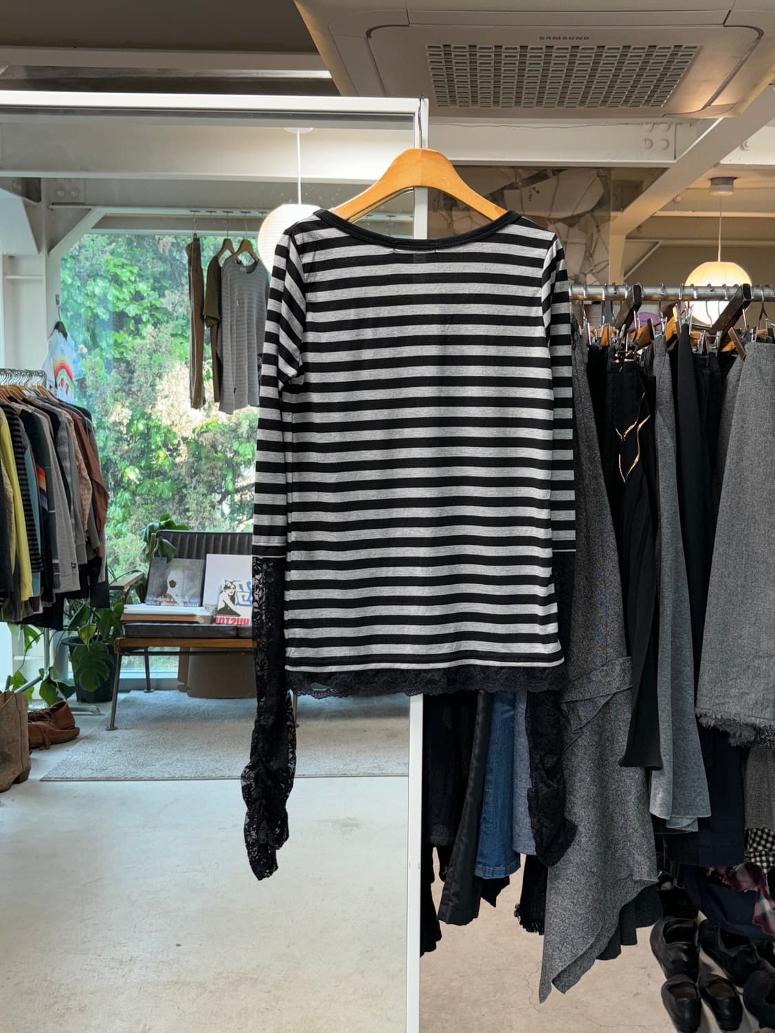 Mingon 레이스 레이어드 스트라이프 롱슬리브 상품이미지2