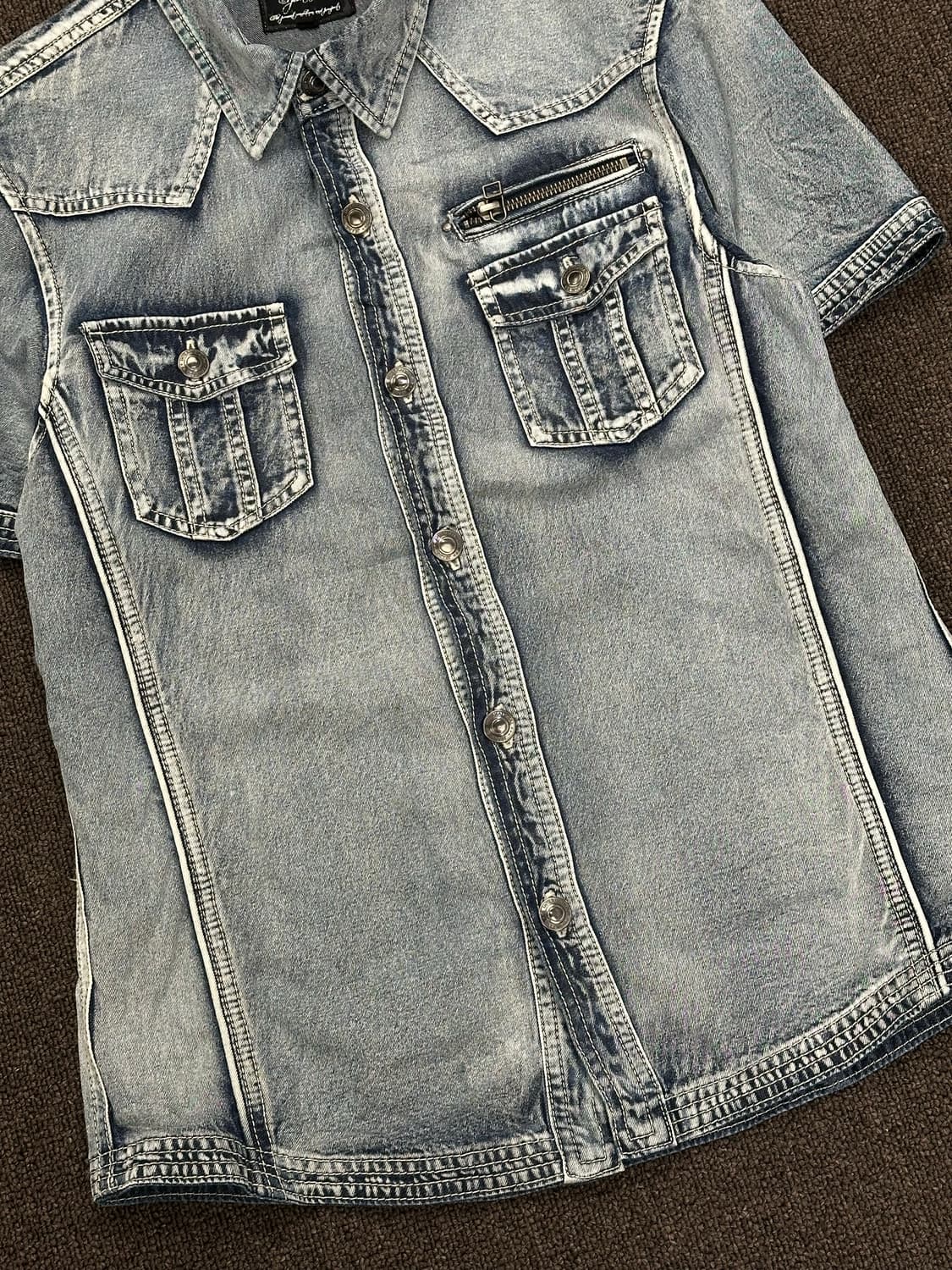 L)Japanese vintage 워싱 반팔 데님 셔츠 자켓 상품이미지4