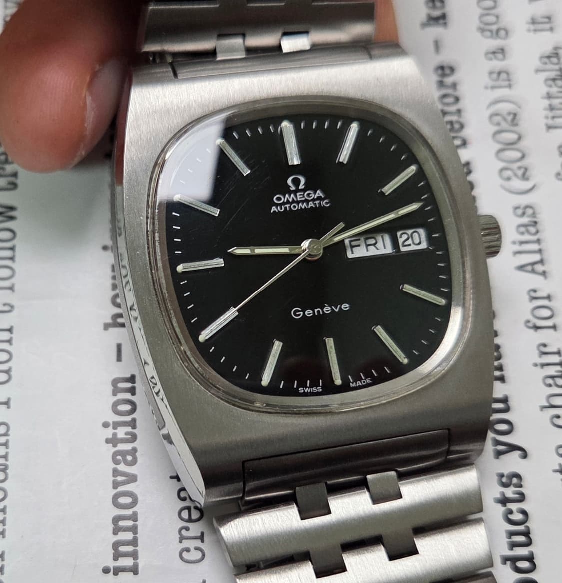 레어] 빈티지 오메가 제네브 테레비 점보 블랙판 데이데이트 브레이슬릿 v 상품이미지1