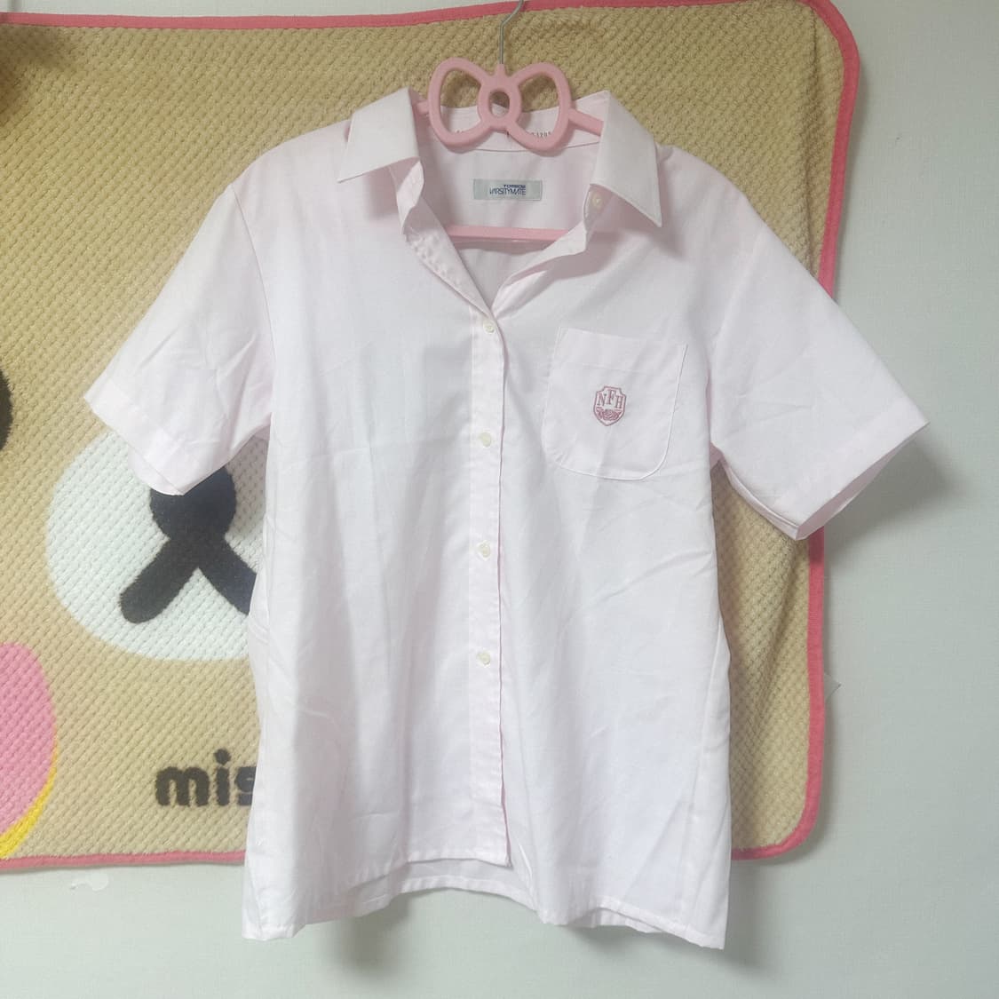 빈티지 핑크 로고 셔츠 블라우스 히메갸루 로걀 라떼 딸기우유 교복 아일릿 상품이미지1