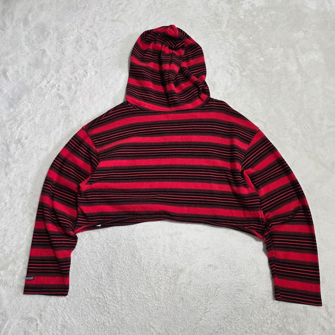 (F)여성 스컬프터 스트라이프 크롭 후드티 상품이미지3