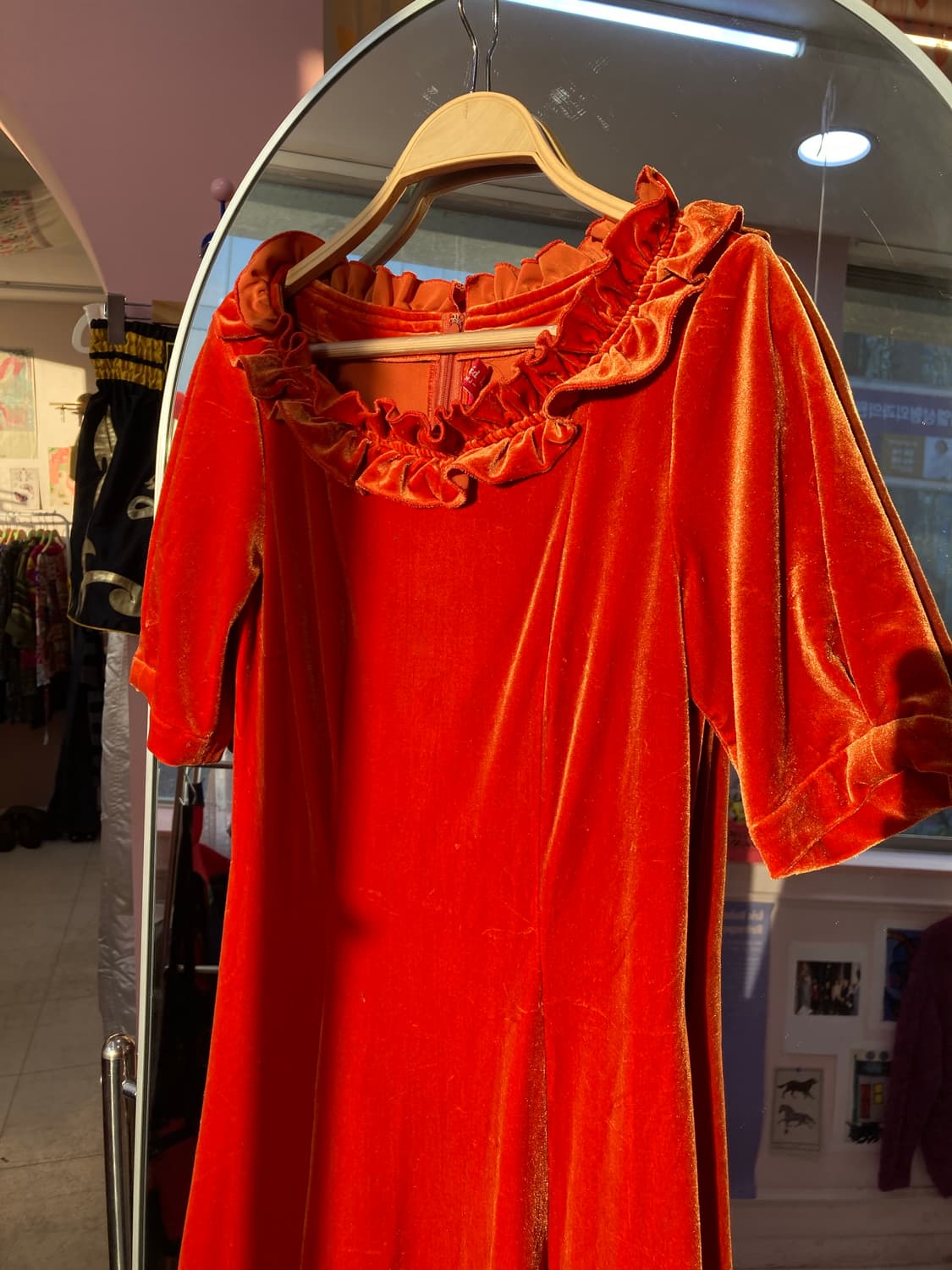 오렌지 벨벳 레이스 롱 원피스 상품이미지2