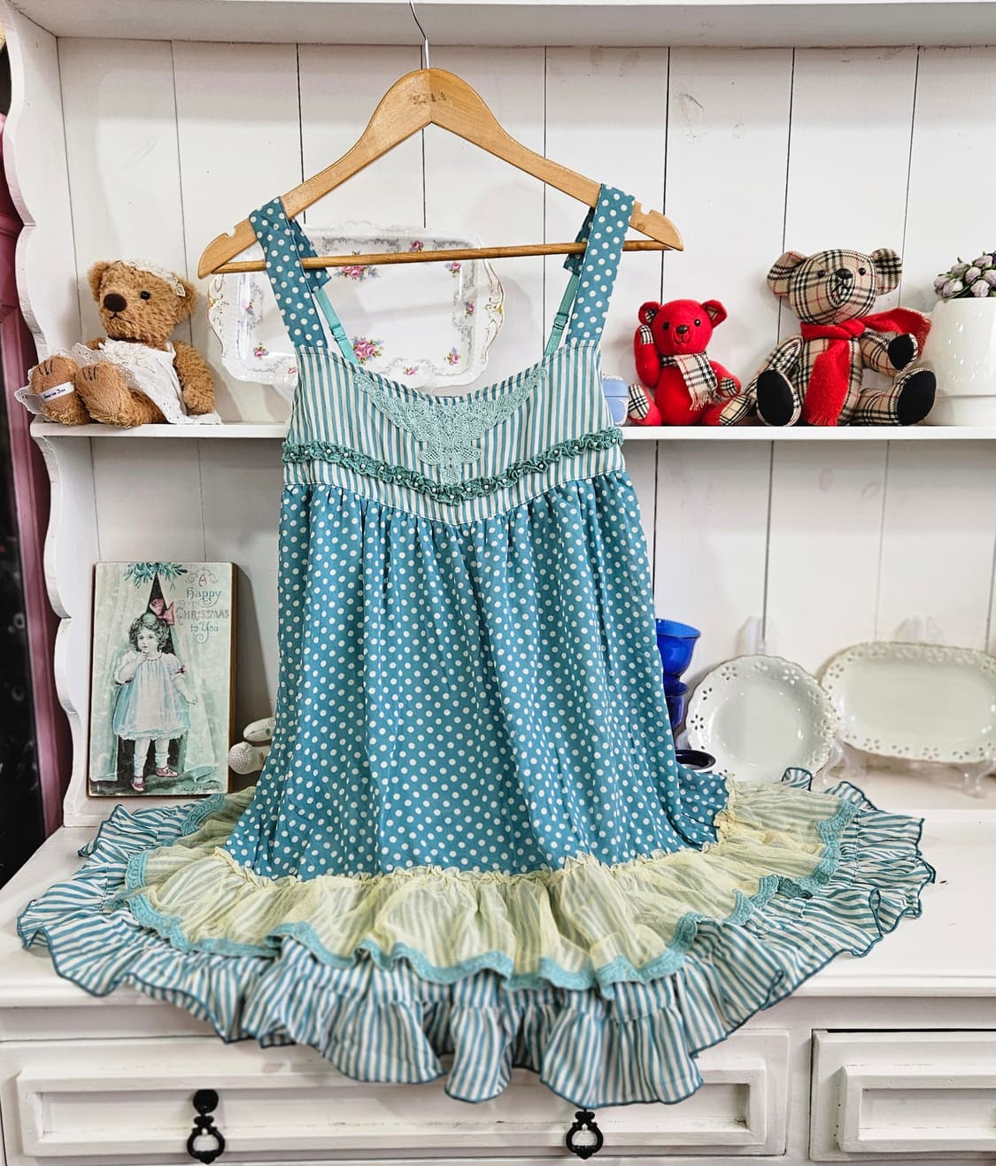 no0327(Axes Femme) 민트 도트 프릴 원피스 상품이미지1