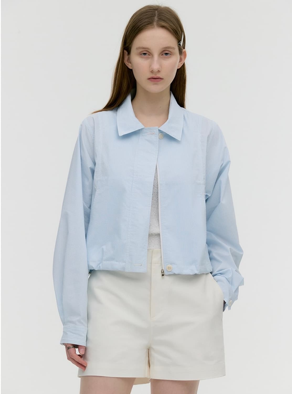 몽돌 커팅라인 스트라이프 블루종 자켓 상품이미지1