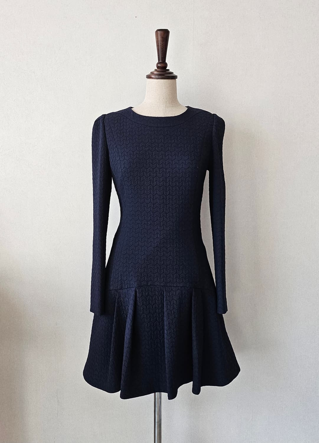 JJ지고트 프리미엄 빈티지 네이비 자카드 플레어 원피스 (44~날씬55) 상품이미지2