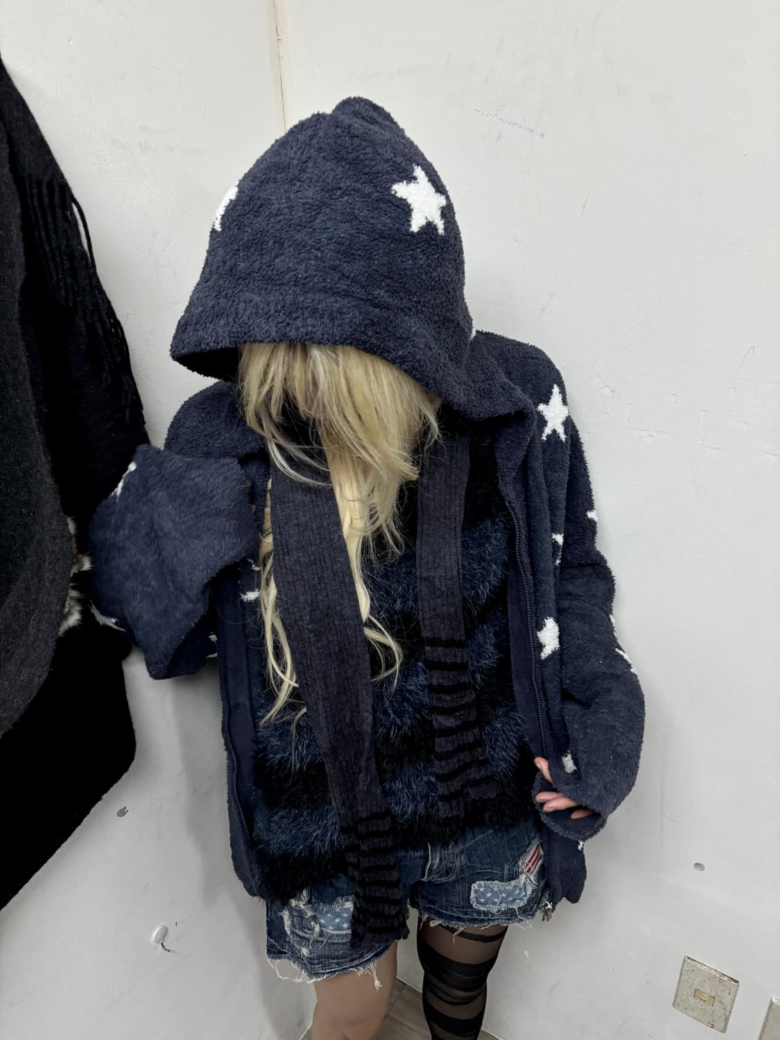  Star Print Fleece Over Fit Hoodie Zip U 상품이미지2