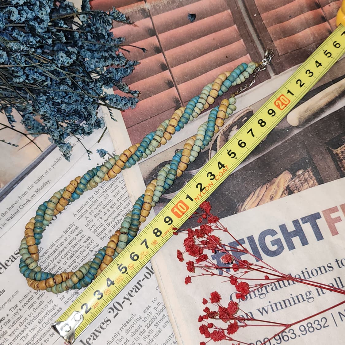 90s 프랑스 빈티지 목걸이 오션블루 탠 비즈 목걸이 엔틱 쥬얼리 상품이미지5