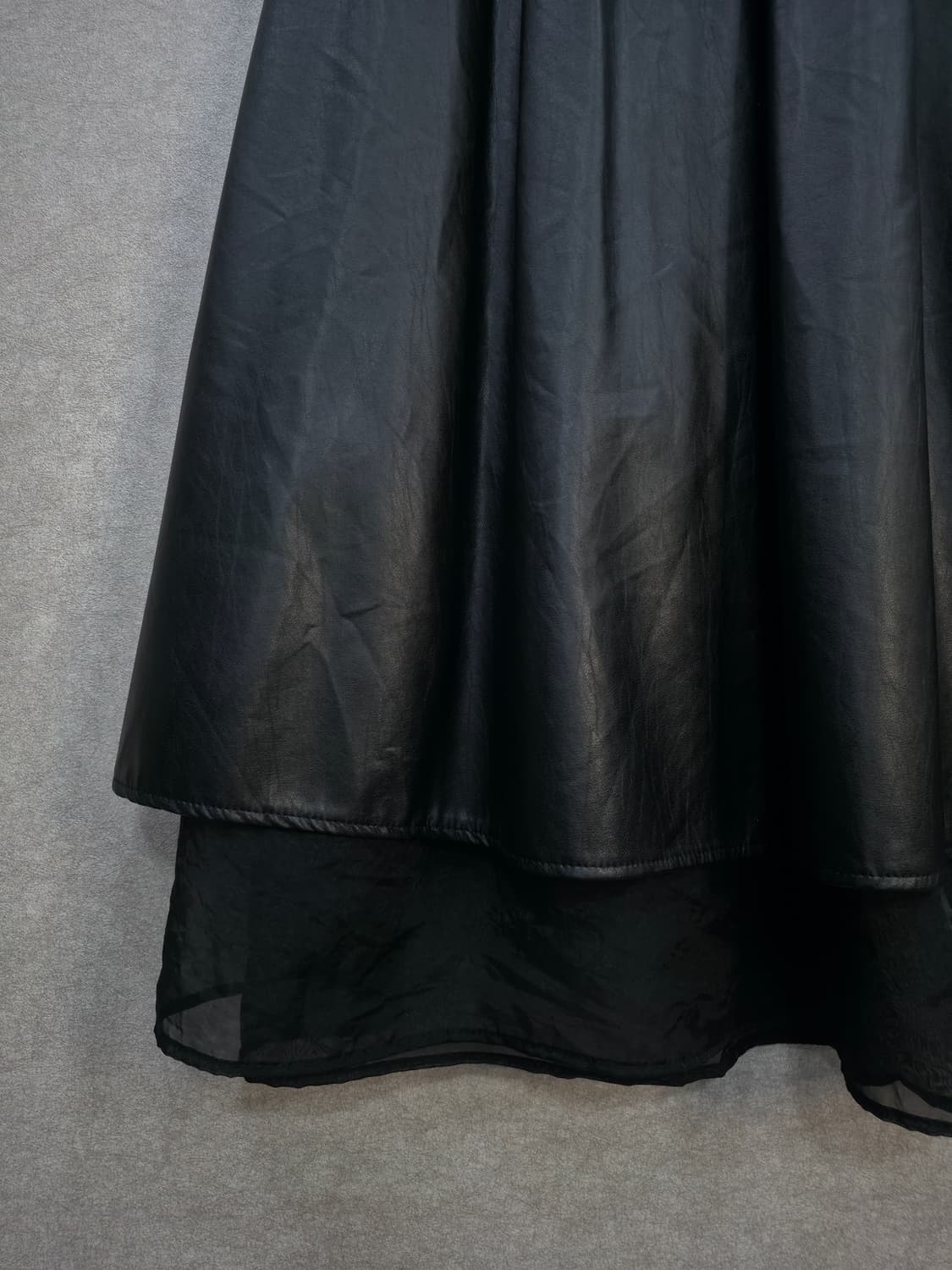 레이어드 시스루 레더 플레어 롱 스커트 상품이미지4