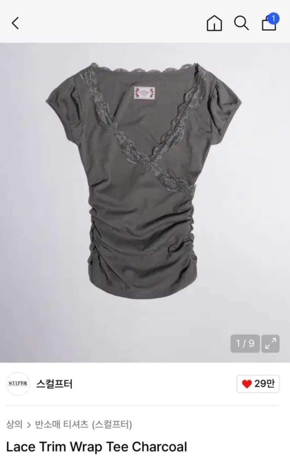 스컬프터 lace trim wrap tee 차콜 m 상품이미지1