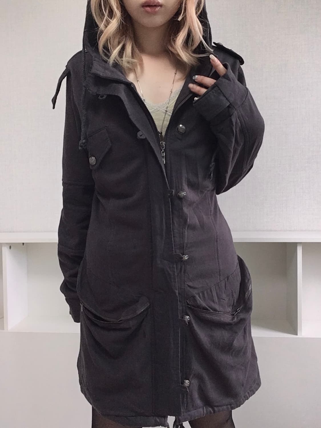 jpn vintage y2k charcoal lace hood stud  상품이미지8