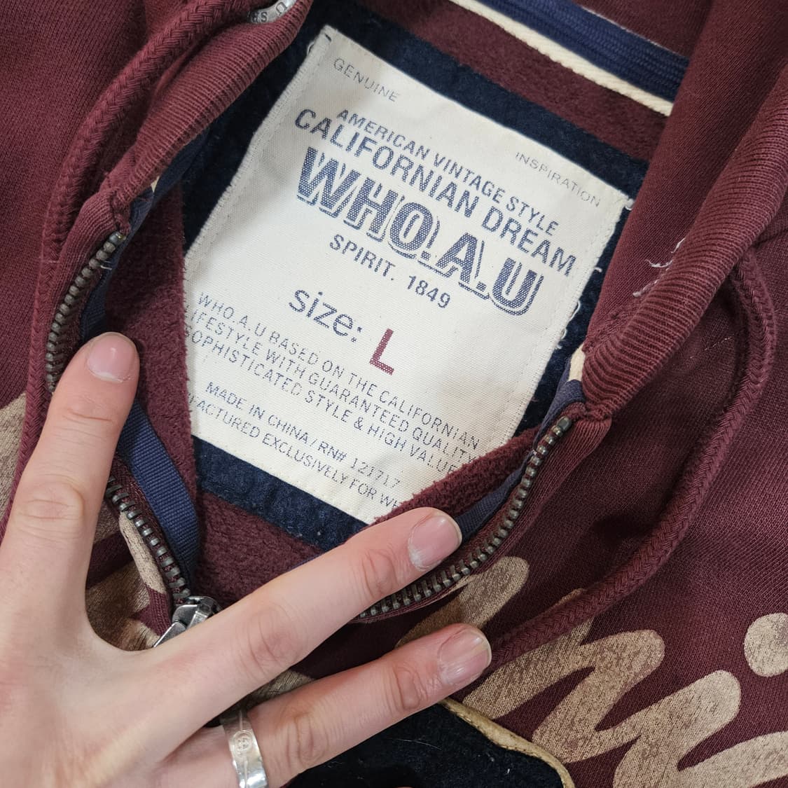 후아유(WHO.A.U) 빈티지 Y2k 레터링 기모 후드집업 L size 상품이미지8