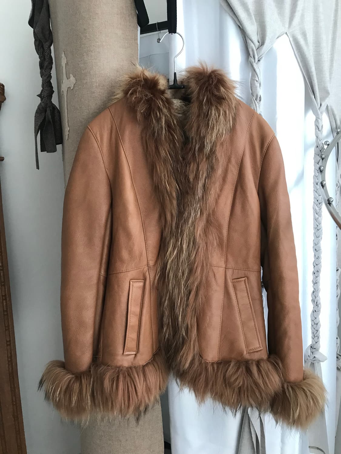 vintage leather hood fur jacket 상품이미지6