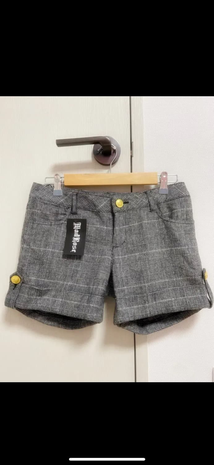 갸루 대장템 체크 금장 버튼 반바지  상품이미지1