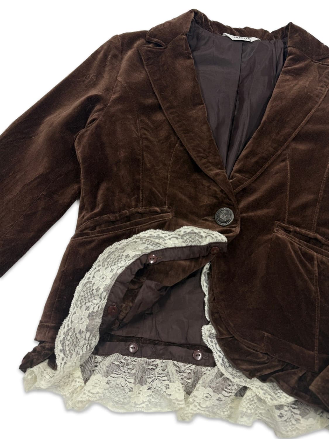 빈티지 브라운 벨벳 프릴레이스 모리 싱글 자켓 상품이미지4