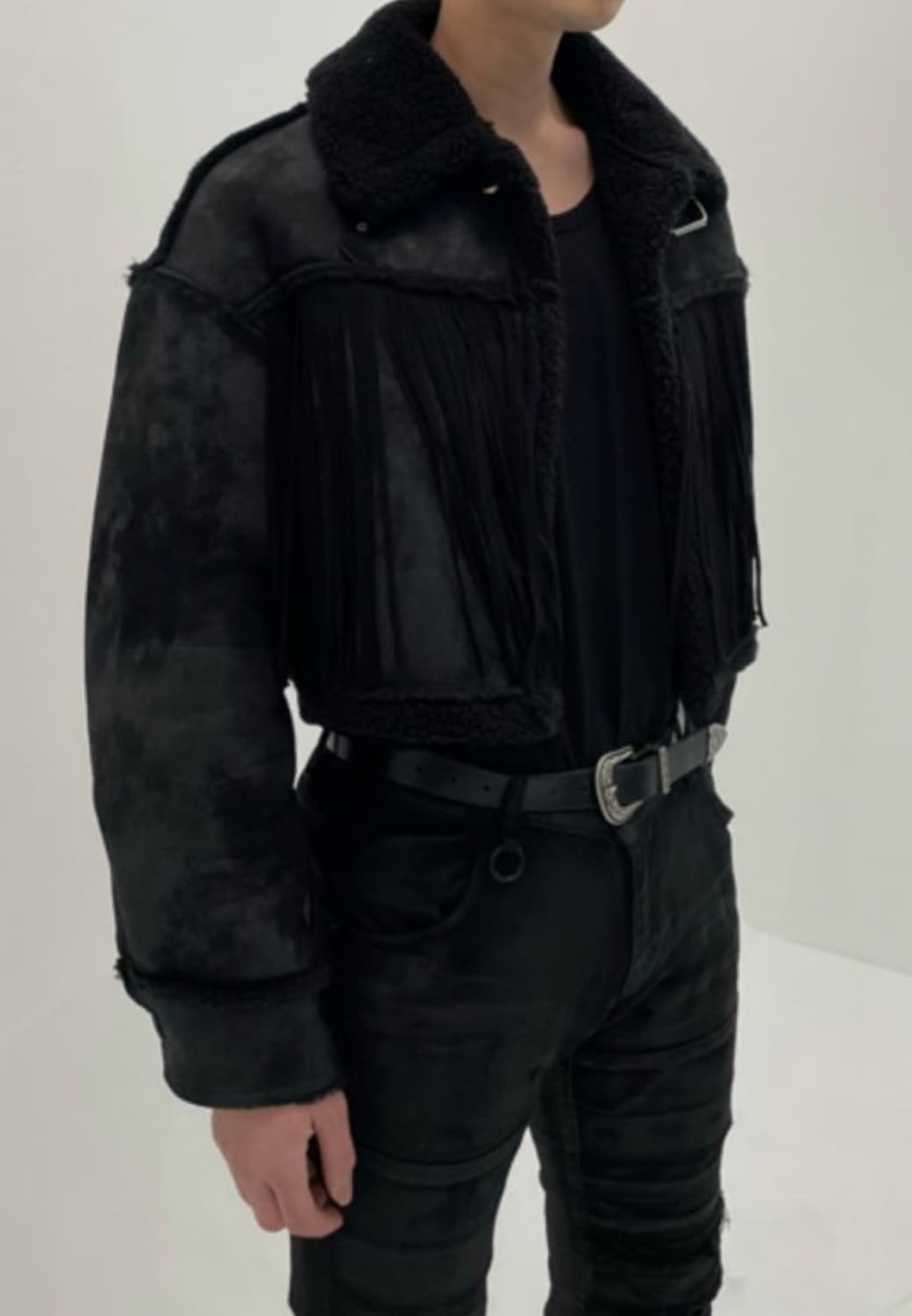 딥인블루 스웨이드 프린지 크롭 무스탕 빈티지 상품이미지2