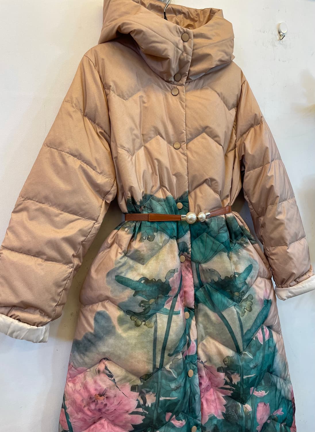 수입 플라워 오리털 덕다운롱패딩 여성롱패딩 꽃무늬패딩점퍼:) 하객룩연말룩 상품이미지4