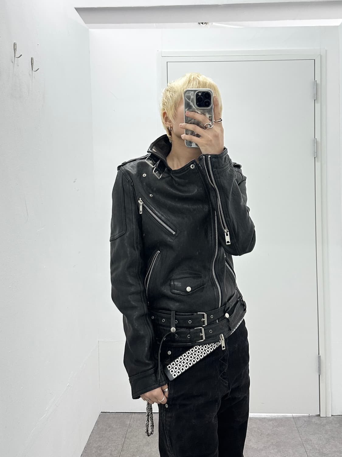 Sheepskin belted 2way leather jacket 상품이미지3