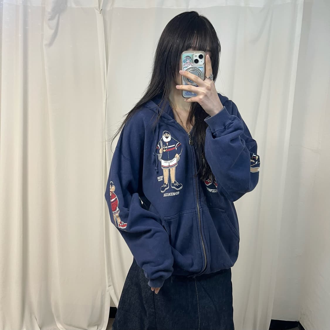 Captain Santa navy zip-up hoodie 상품이미지1