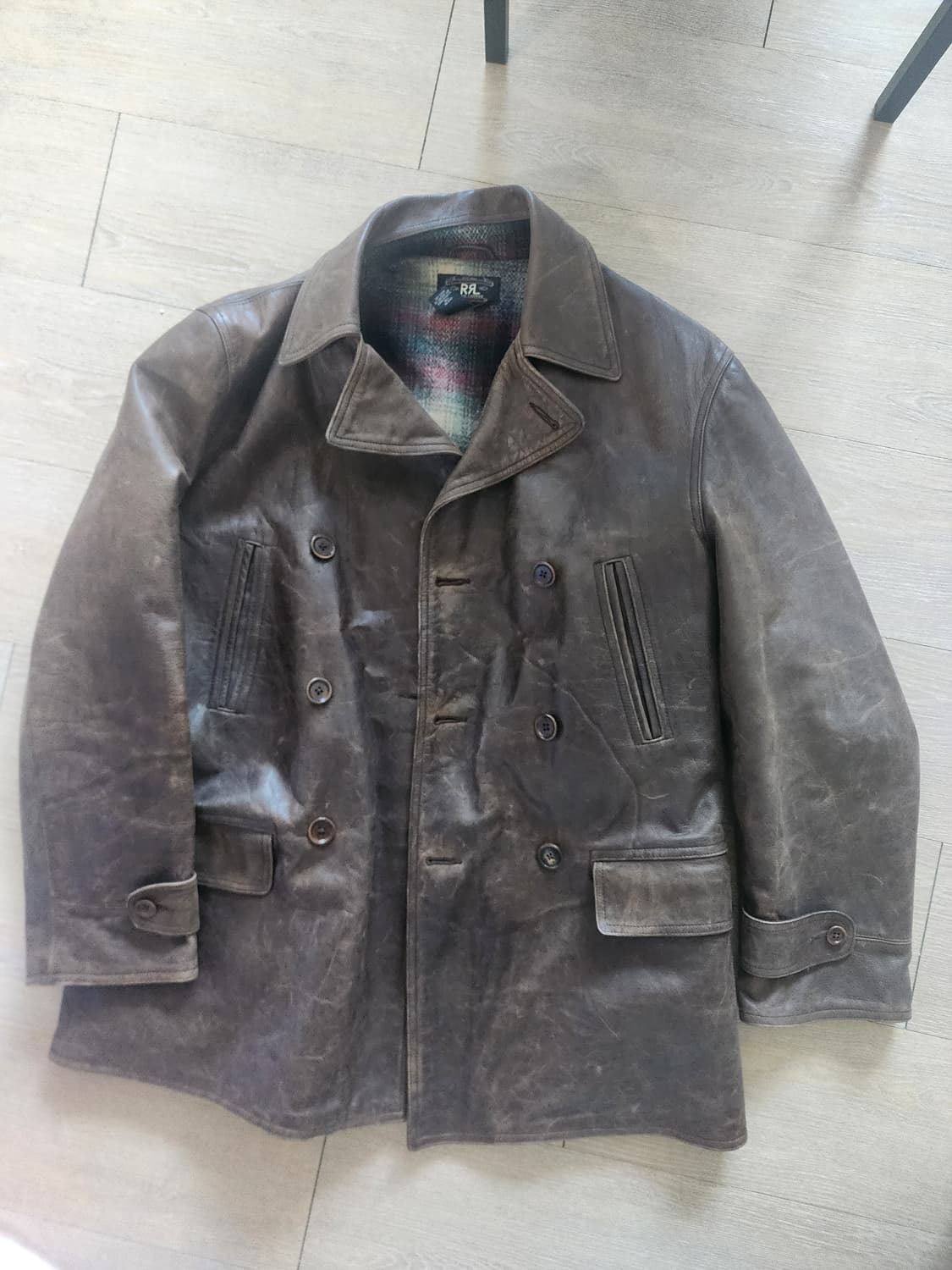 Rrl 더블알엘 브라운 레더 피코트 M 상품이미지1