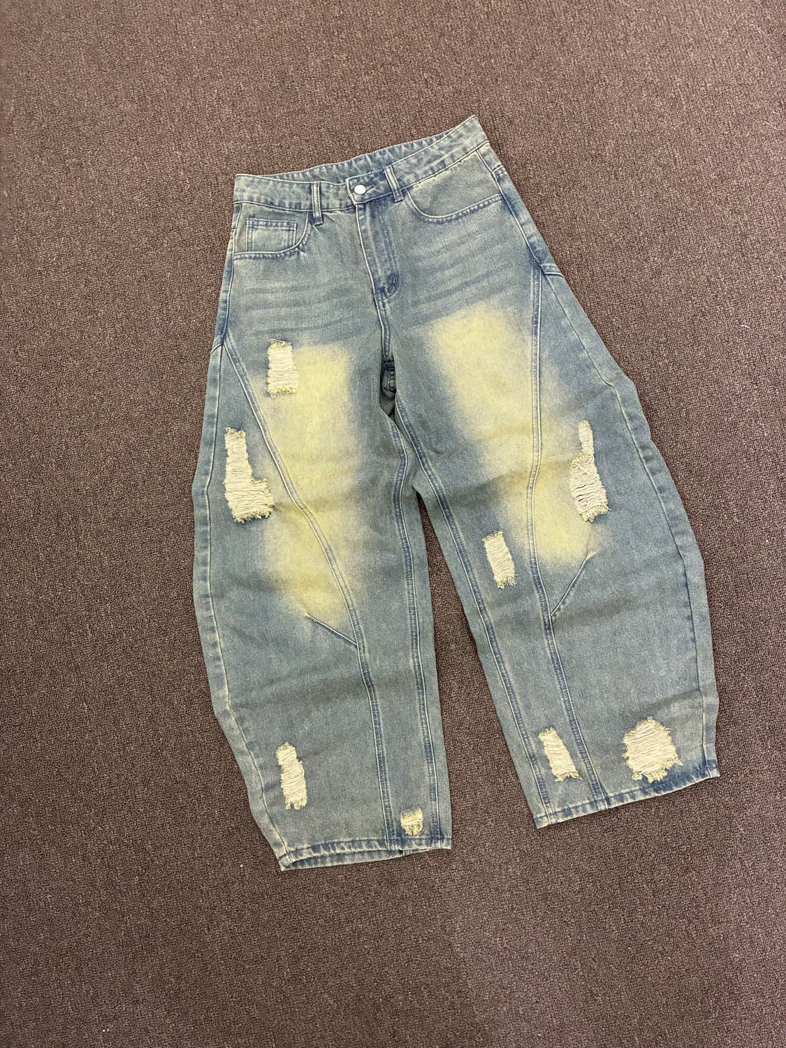 XS)Japanese vintage 여성 데미지 와이드 데님팬츠 상품이미지4