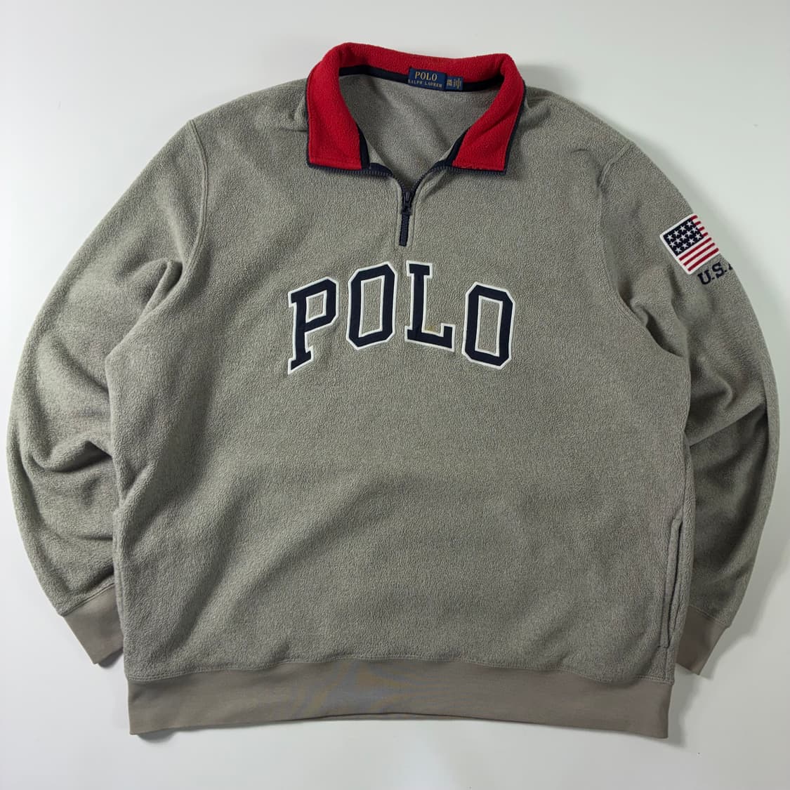 Polo  폴로 랄프로렌 스펠아웃 성조기 그레이 반집업 플리스 후드티   상품이미지2