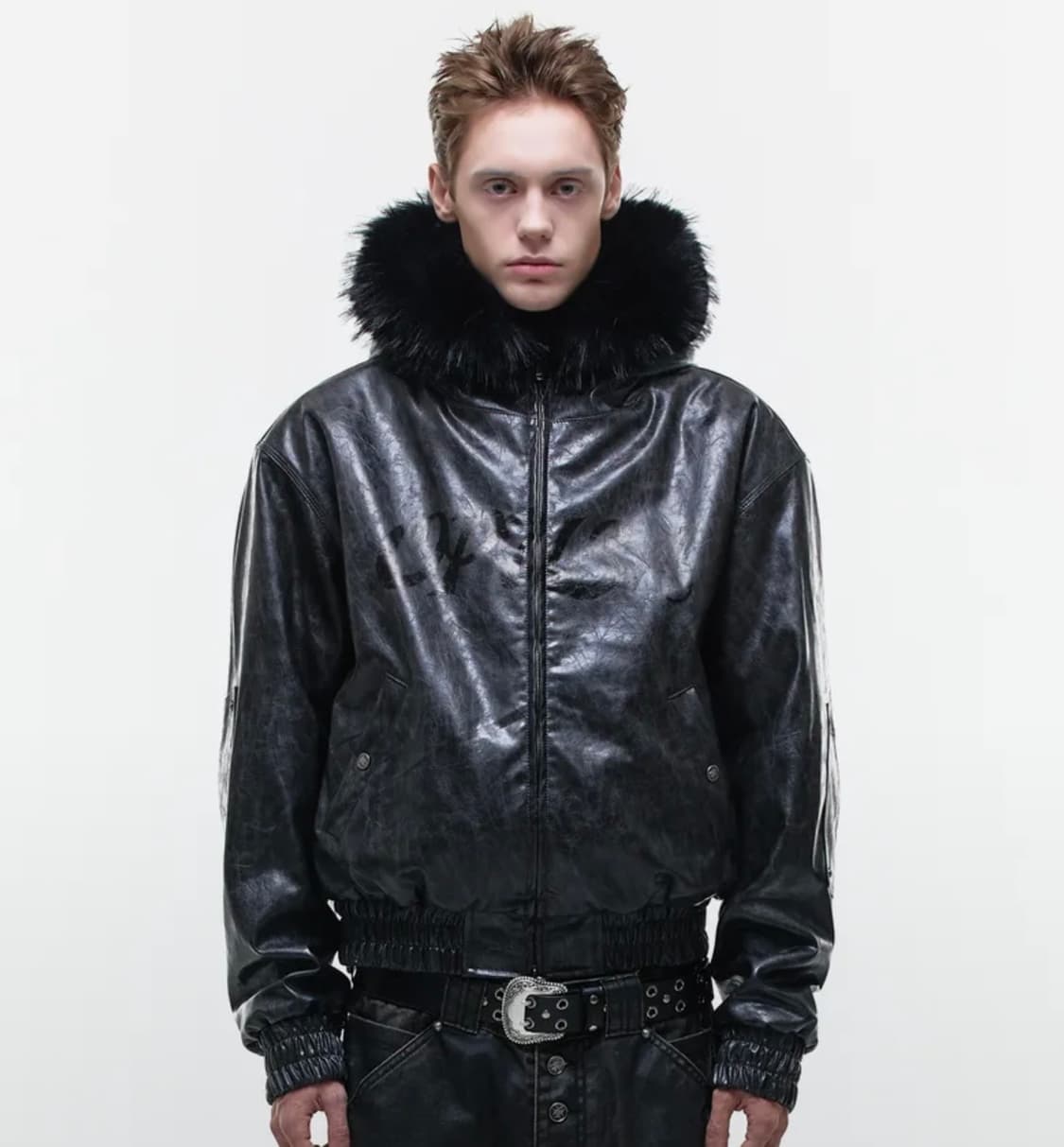 오퍼스-USA HOODED LEATHER BOMBER BLACK  상품이미지1
