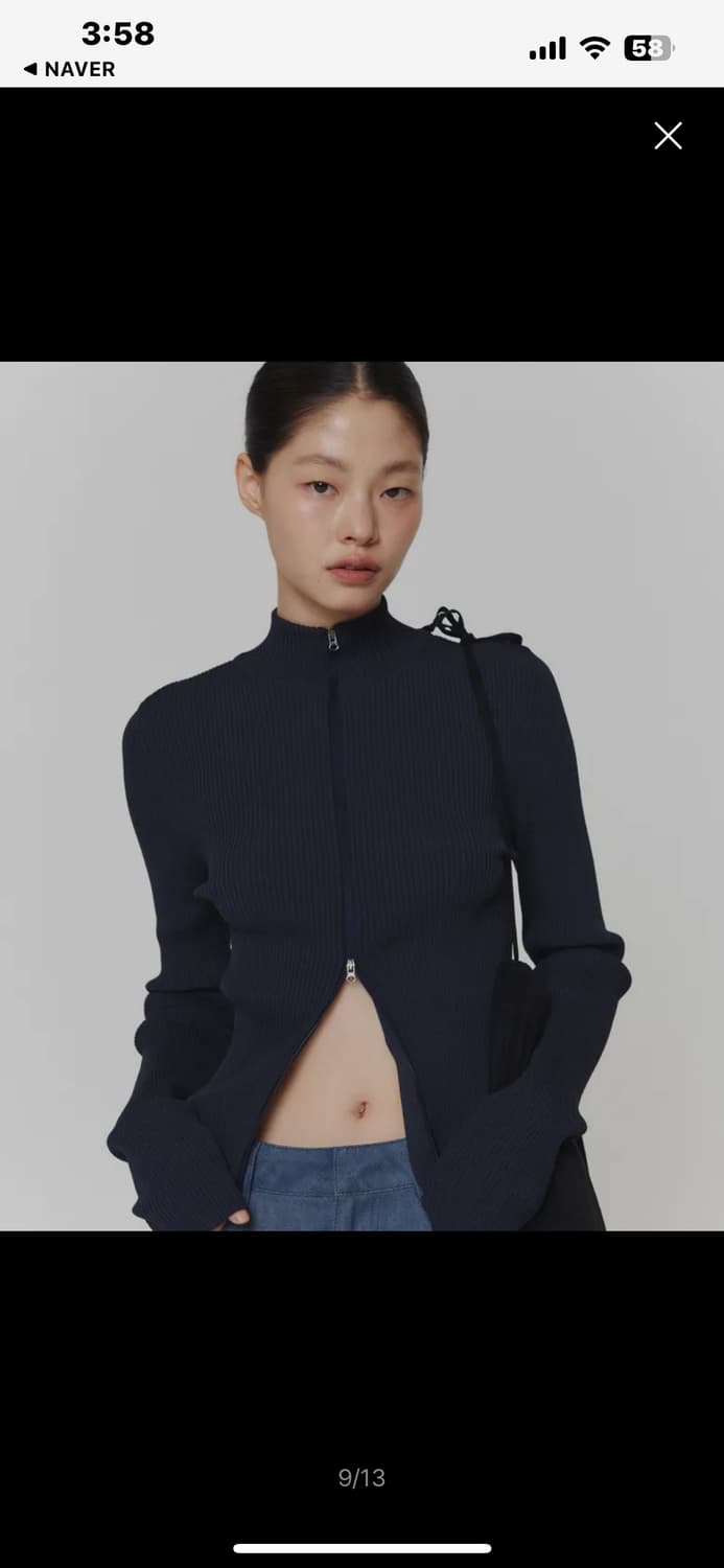 아모멘토 Ribbed mockneck cardigan(dark navy) 상품이미지4