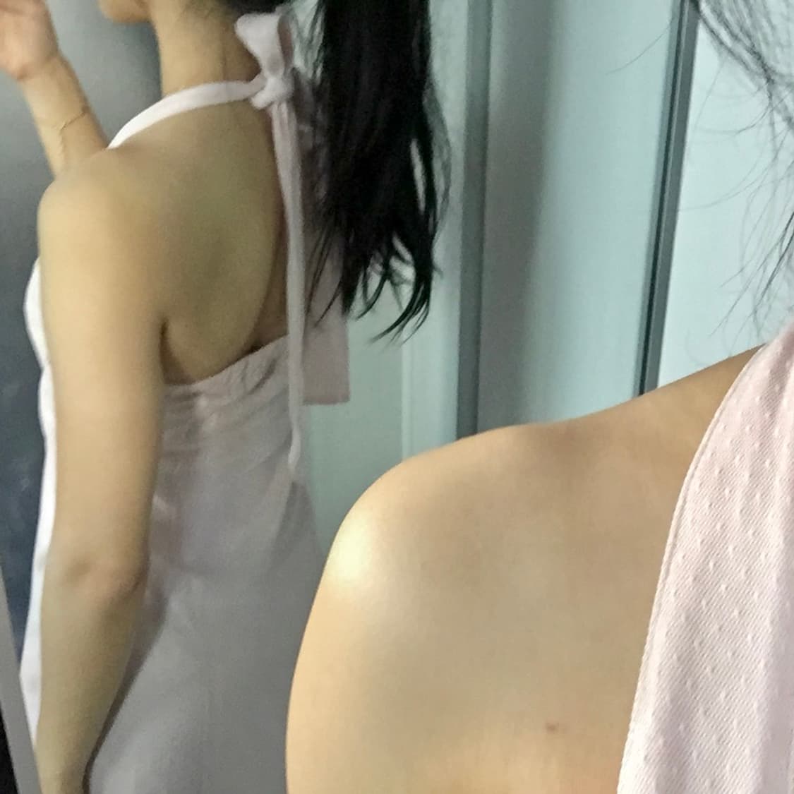 도트 레이스 플라워 홀터 딸기우유 원피스 상품이미지8