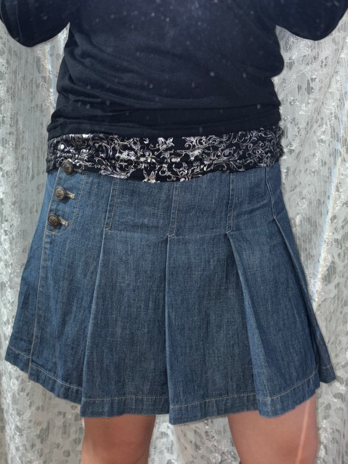 퍼플 체크 데님 스커트 상품이미지3