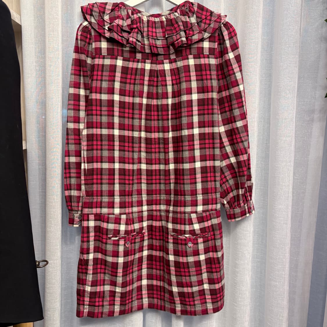 체크 러플카라 드레스 상품이미지6